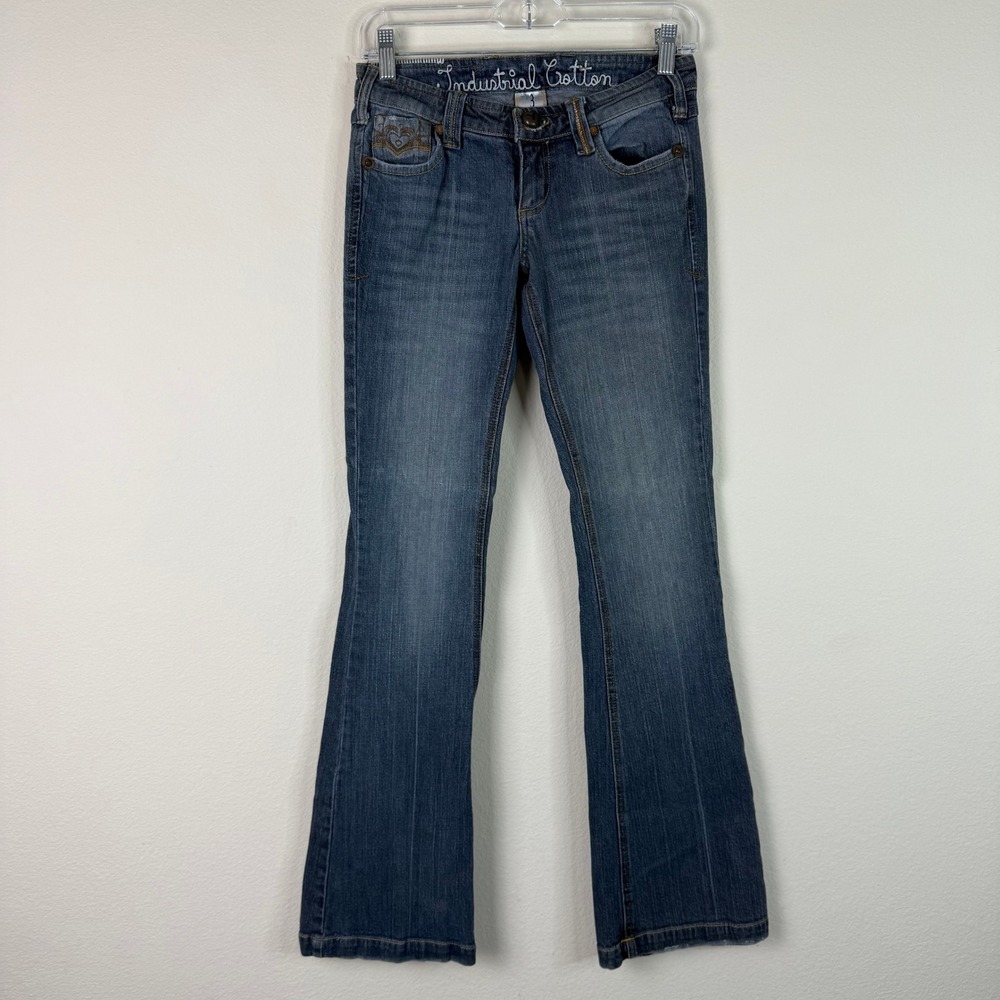 Industrial Cotton Jeans Women 3 Blue Low Rise Bootcut Embroidered Heart Y2K